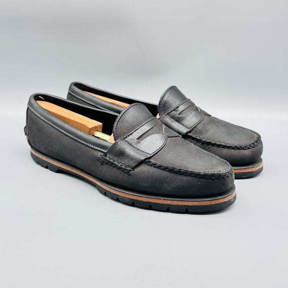 GH Bass & Co Shoes Mens 9.5 Black Leather Penny Loafers Moc Toe Slip On Dress - Picture 2 of 11